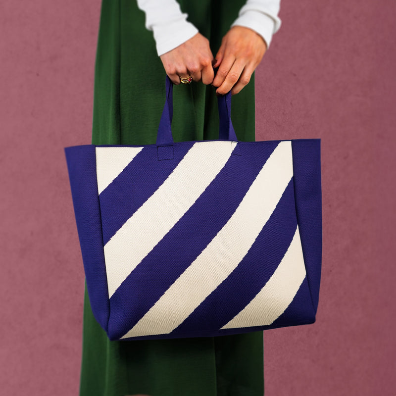 Sac Fourre-Tout Tricoté - Décoration À Rayures Obliques