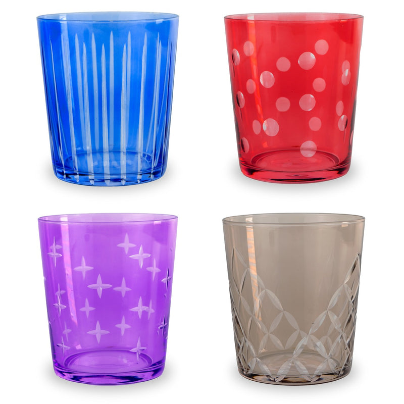 Set Of 4 Glass Goblets With Incised Mixed Motifs