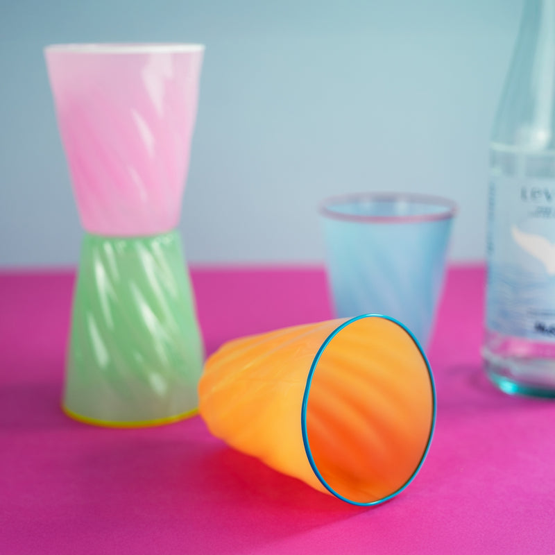 Set De 4 Gobelets Colorés En Verre Avec Bords Colorés