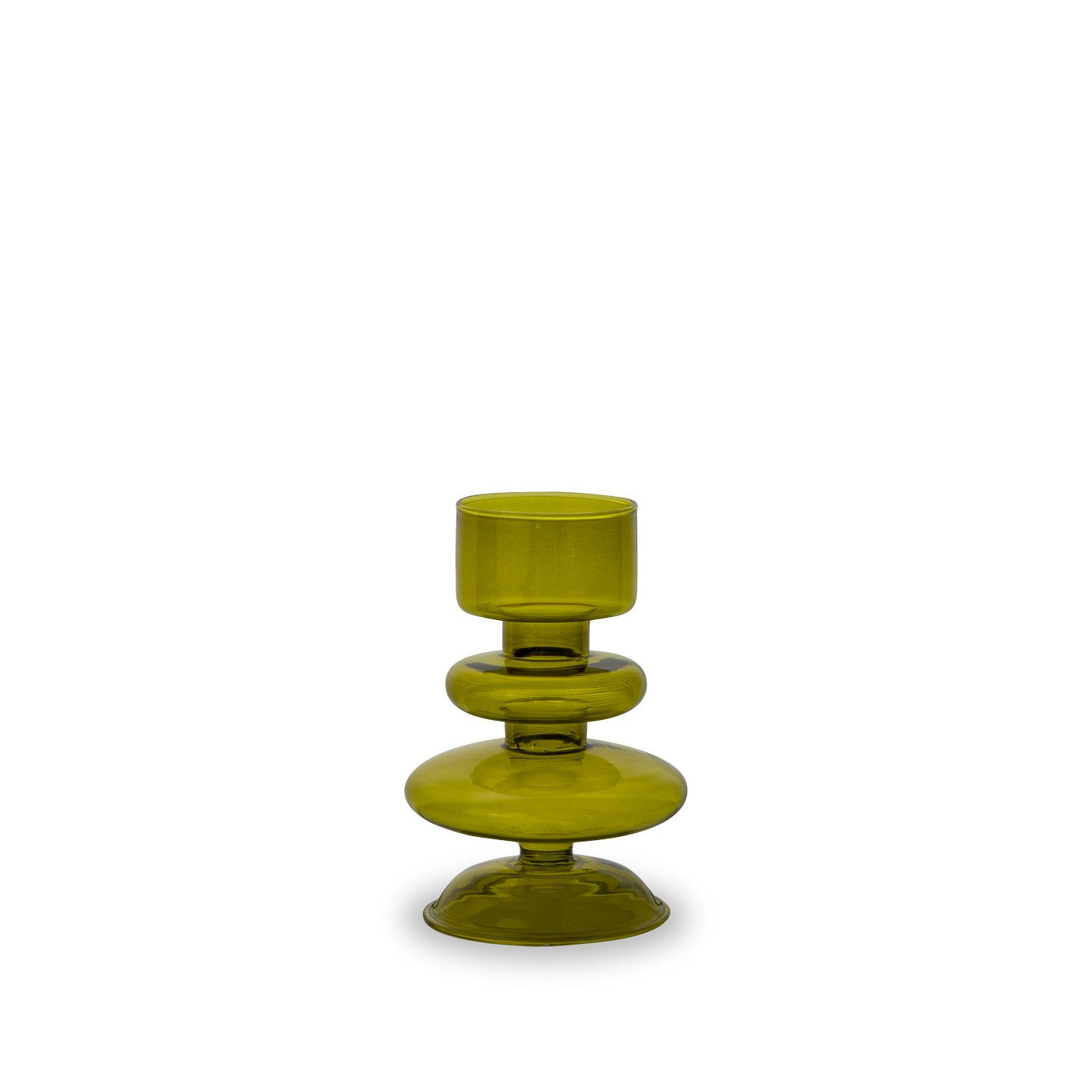 Candle Holder Or Single Flower Vase In Glass - Olive