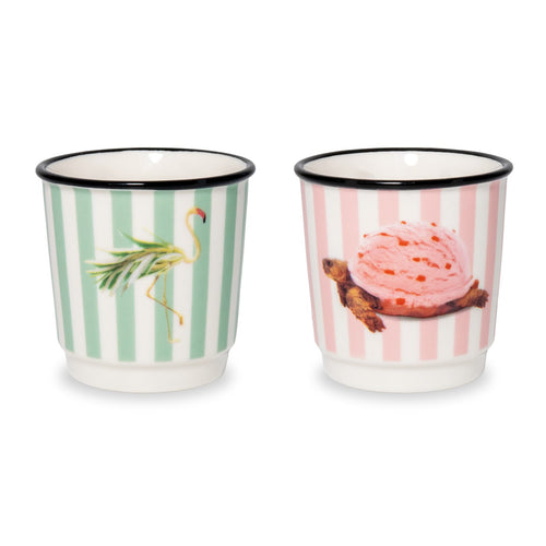 Mykonos - Set of 2 Flamingo and Turtle Coffee Glasses - Ceramic - 100ml