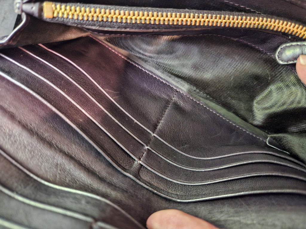 Prada Long Wallet In Purple Nylon & Black Leather
