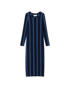 Gina sustainable navy striped dress-silhouette-1
