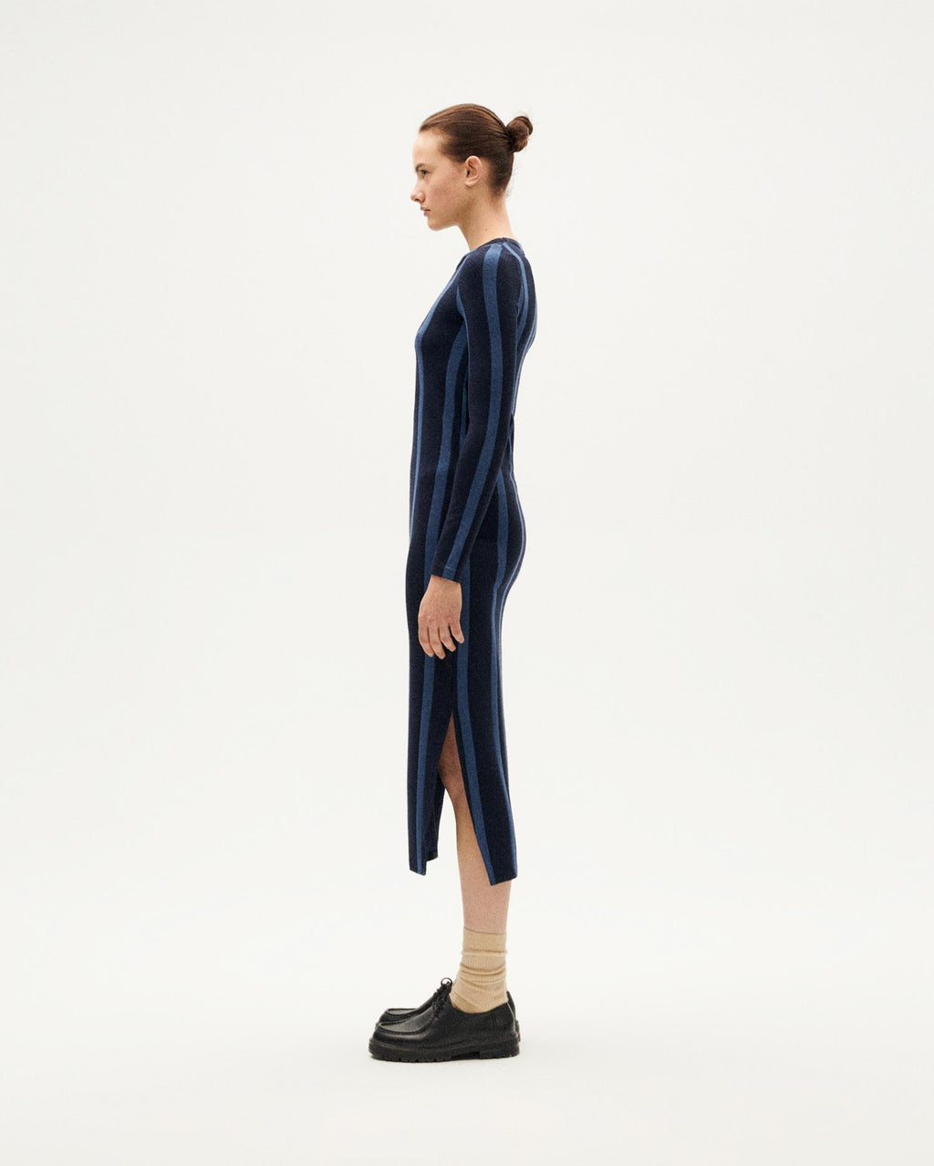 Gina sustainable navy striped dress-2