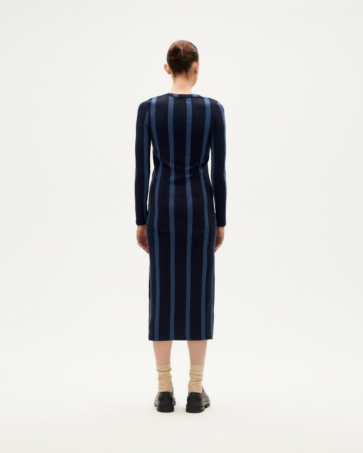 Gina sustainable navy striped dress-3