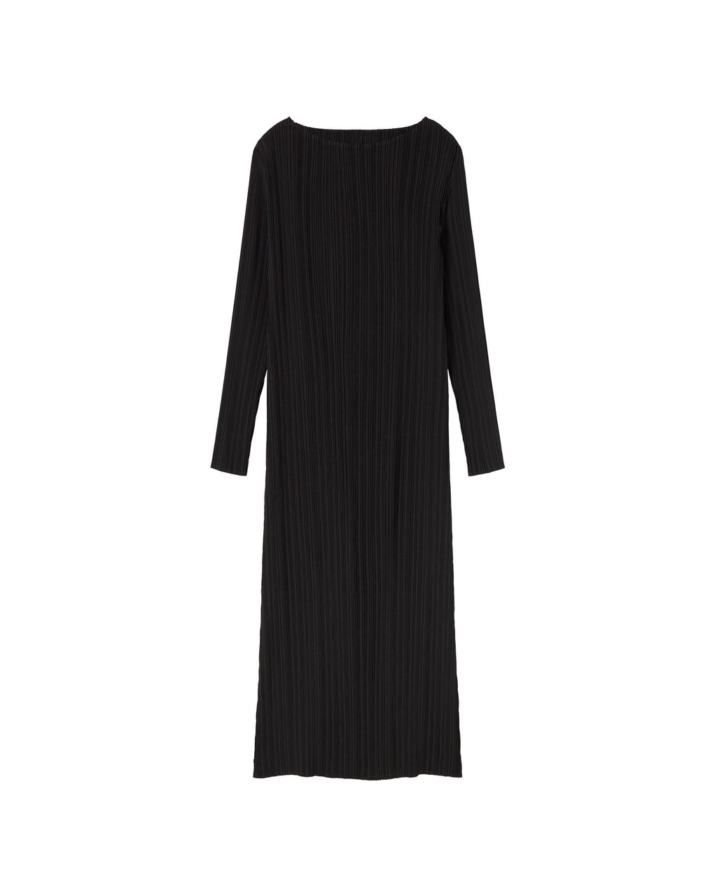 Vestido negro plisado Myrtle sostenible  - silueta 1