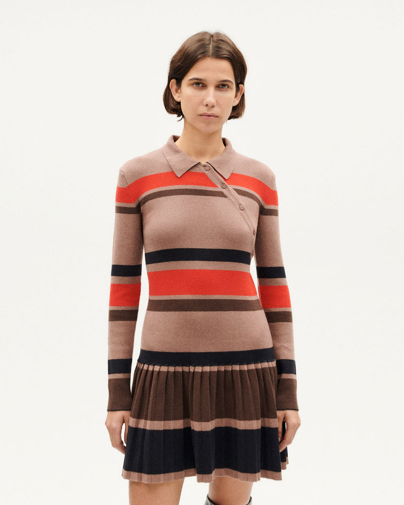 Robe Courte Tashi En Laine Mérinos À Rayures Marron