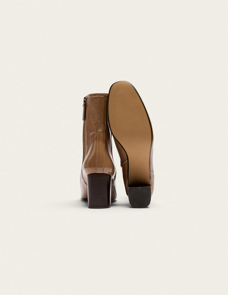 Bottines À Talons Brune - Cuir Plissé Verni Mocha