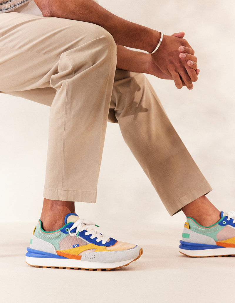 Denis Low Sneakers - Suede and Mesh Grey Orange Blue