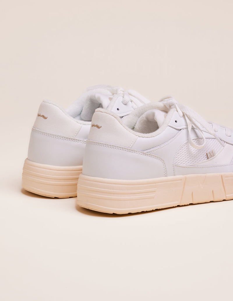 Aimé Low Sneakers - Recycled Leather and Vegan Suede Blanc and Light Grey