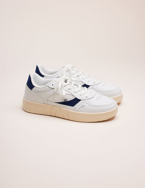 Aimé Low Sneakers - Recycled Leather and Vegan Suede Blanc Marine