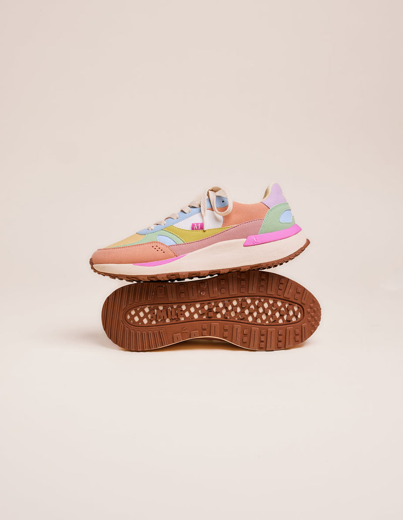Anaelle Low Sneakers - Vegan Suede And Ripstop Salmon Lime Water Lime