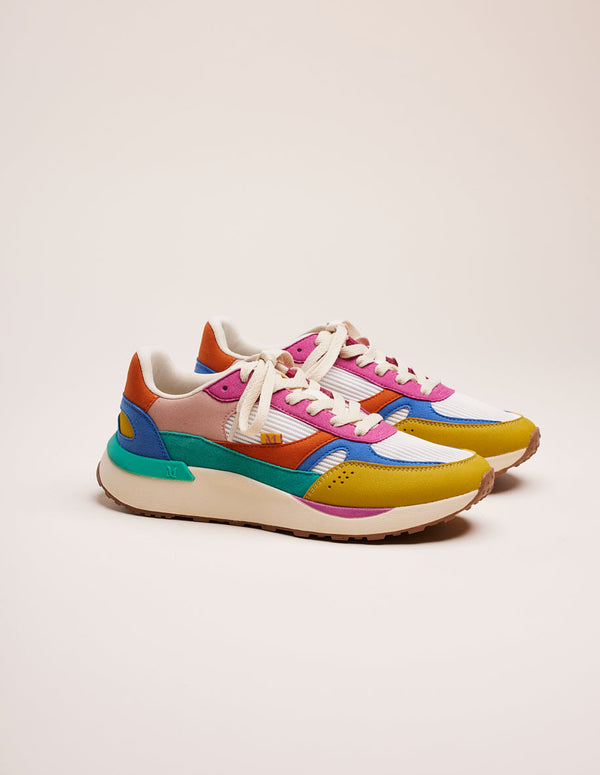 Anaelle Low Sneakers - Vegan Suede And Mesh Yellow Blue Fuchsia - Women