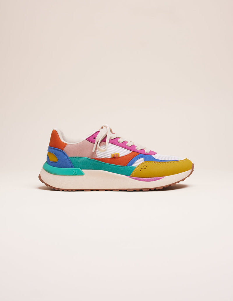 Anaelle Low Sneakers - Suede Vegan And Mesh Yellow Blue Fuchsia