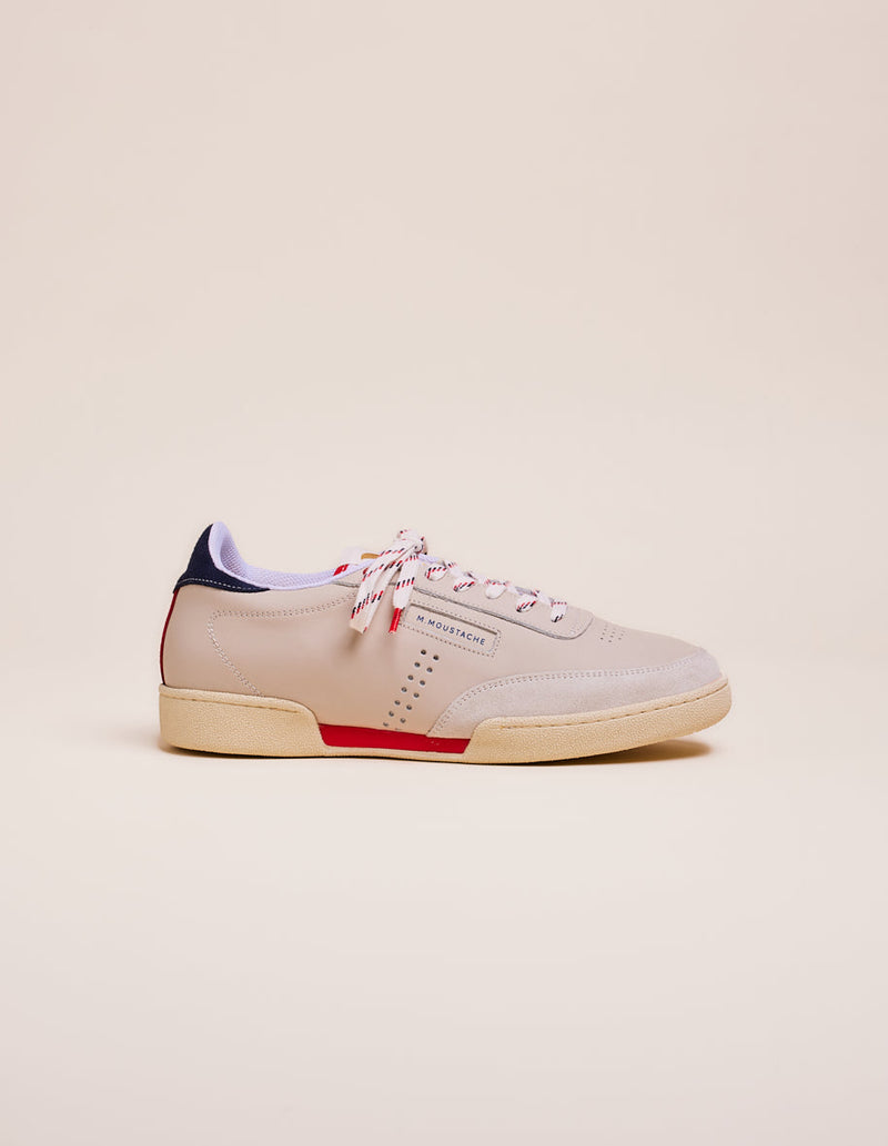 Anatole Low Sneakers - Ecru Leather Navy Red