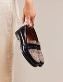 Fanny Moccasins - Black and Leopard Box Leather