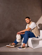 Baskets basses Alexandre - Toile bleu gris, beige et kaki
