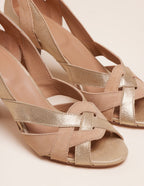 Sandales À Talons Clémentine H - Cuir Et Suède Champagne Beige