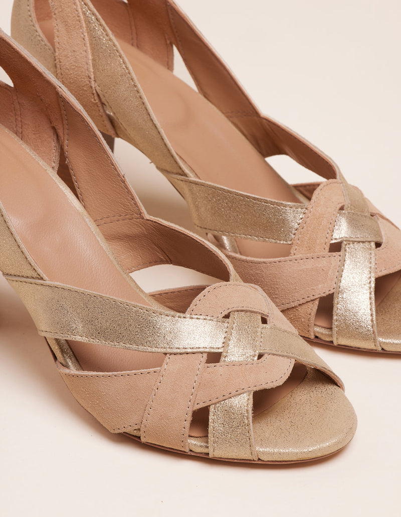 Clémentine H Heeled Sandals - Leather And Suede Champagne Beige