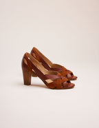 Sandalias De Tacón Clémentine H - Cuero Cognac Y Ante - Mujer