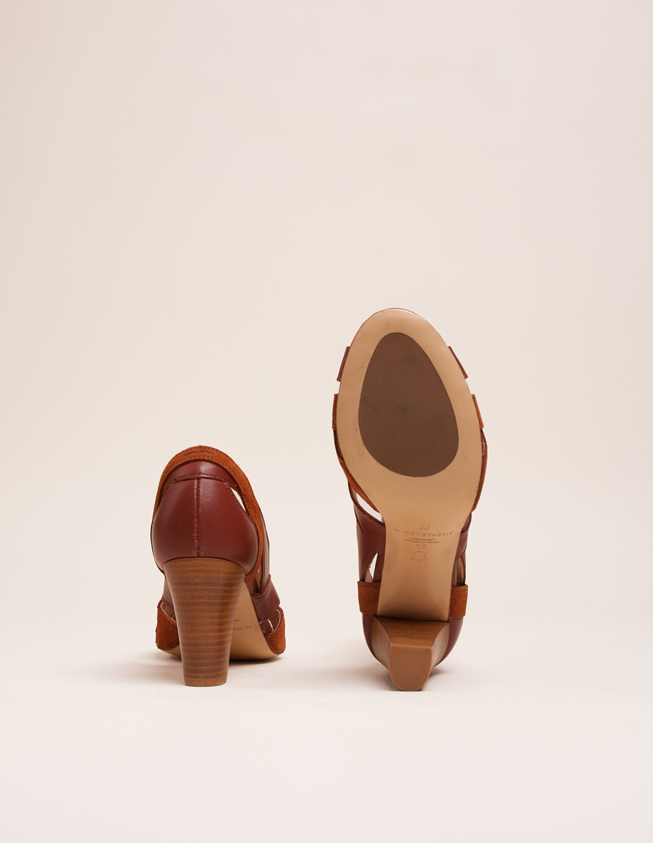 Sandalias De Tacón Clémentine H - Cuero Cognac Y Ante - Mujer