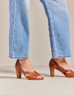 Sandalias De Tacón Clémentine H - Cuero Cognac Y Ante - Mujer