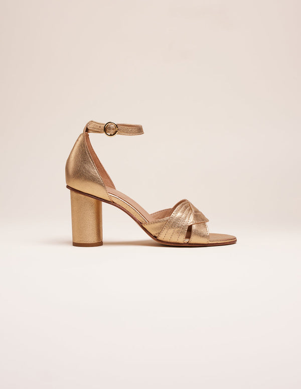 Sandales À Talons Coralie - Cuir Doré - Femme