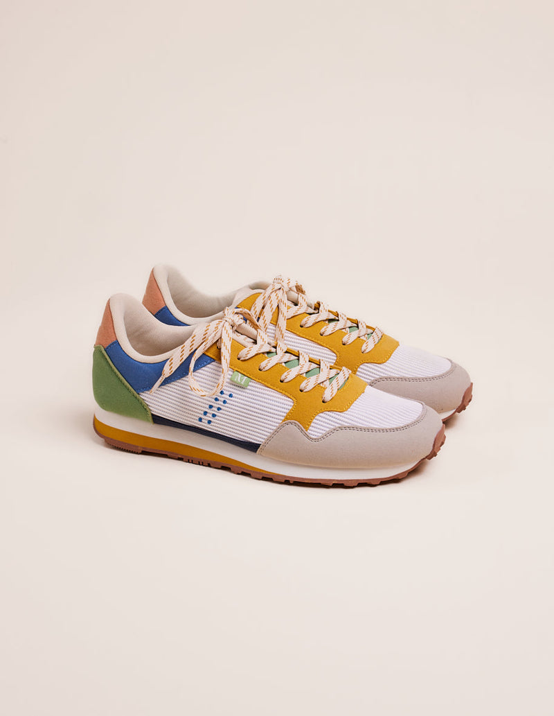 Gabriel Low Sneakers - Vegan Suede and Mesh Light Grey, Blanc and Mustard