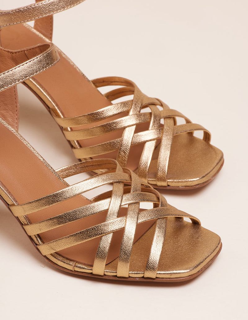 Lise Heeled Sandals - Gold Leather
