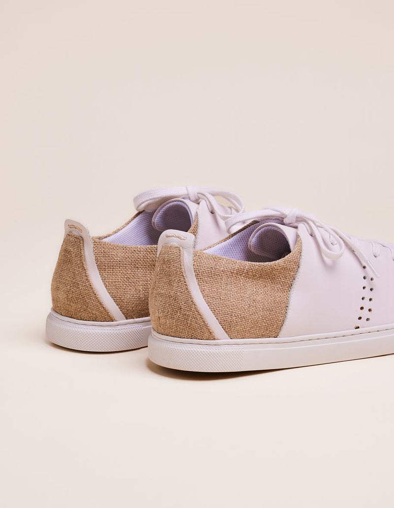 René Low Sneakers - Leather Blanc and Linen