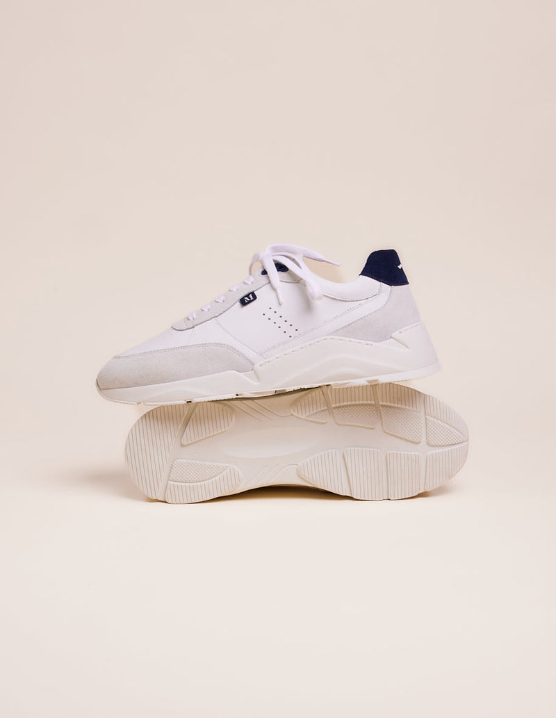 Stanislas Low Sneakers - Leather & Suede Blanc Navy