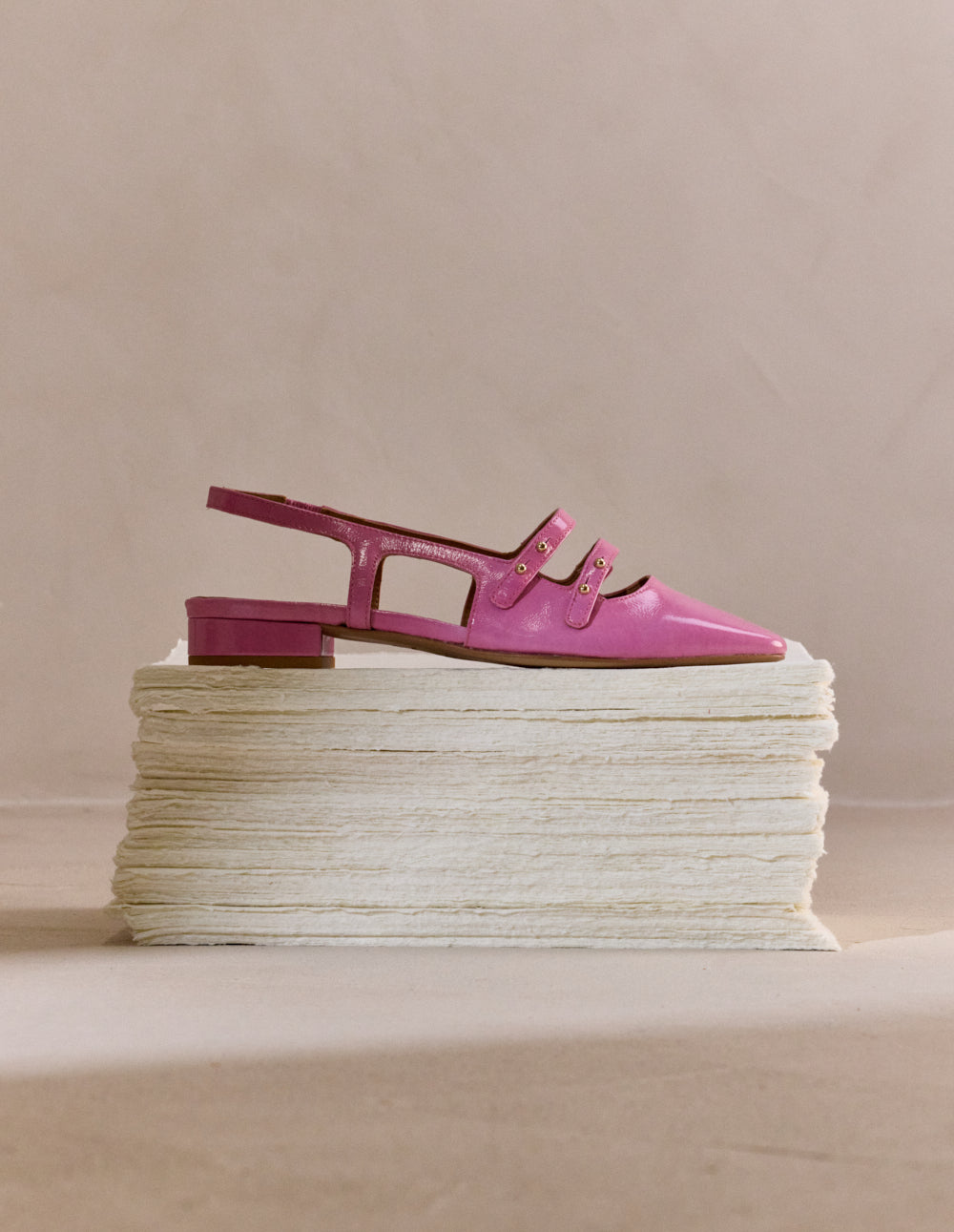 Ballerines Soli - Cuir verni plisse rose