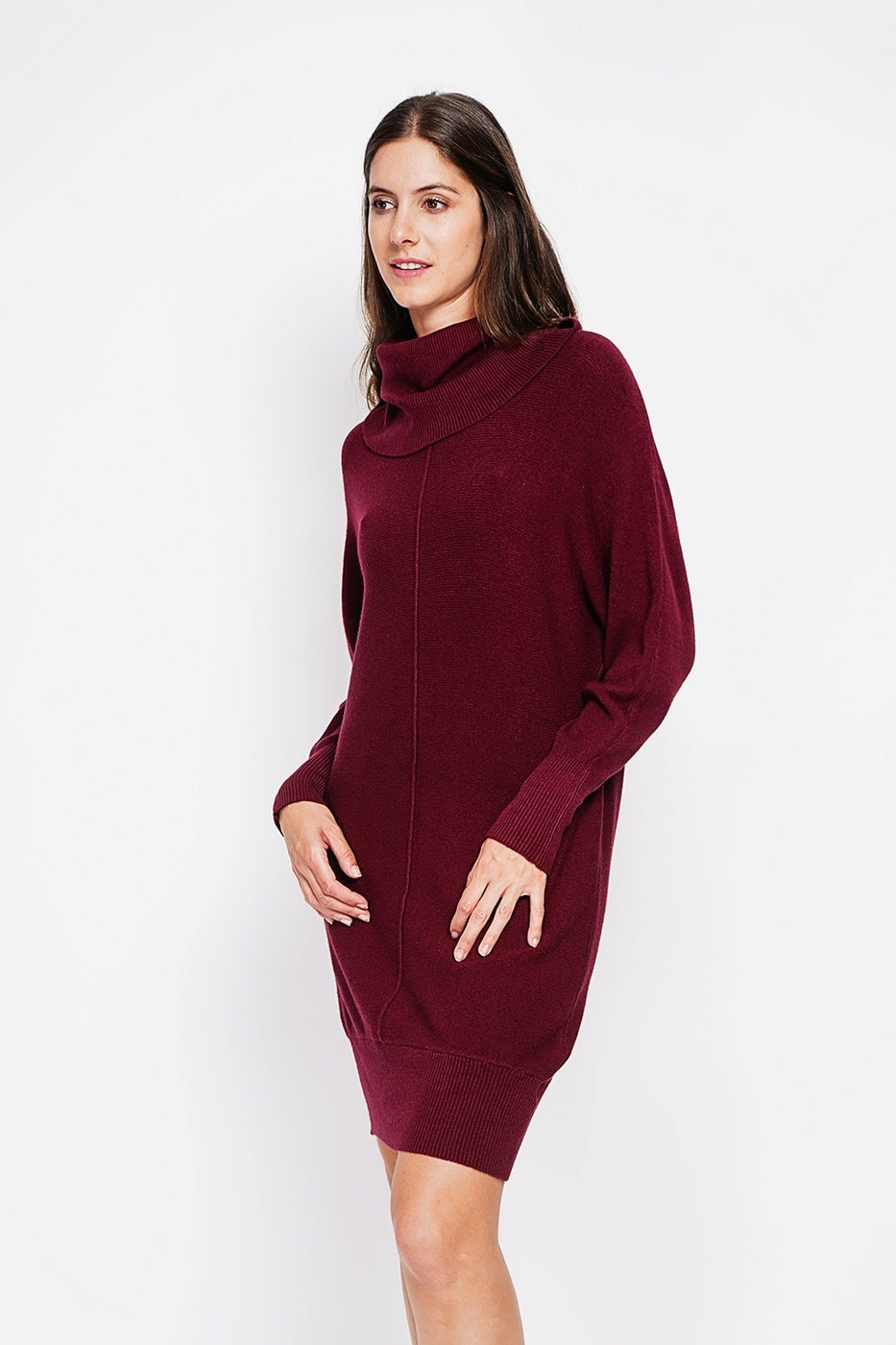 Robe Pull Col Boule – Bordeaux – Femme