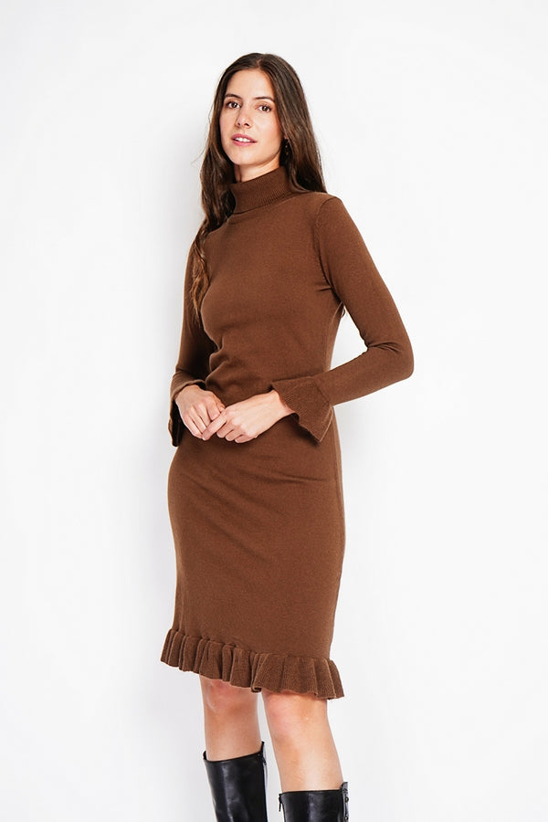 Robe Pull Duveteuse – Marron – Femme