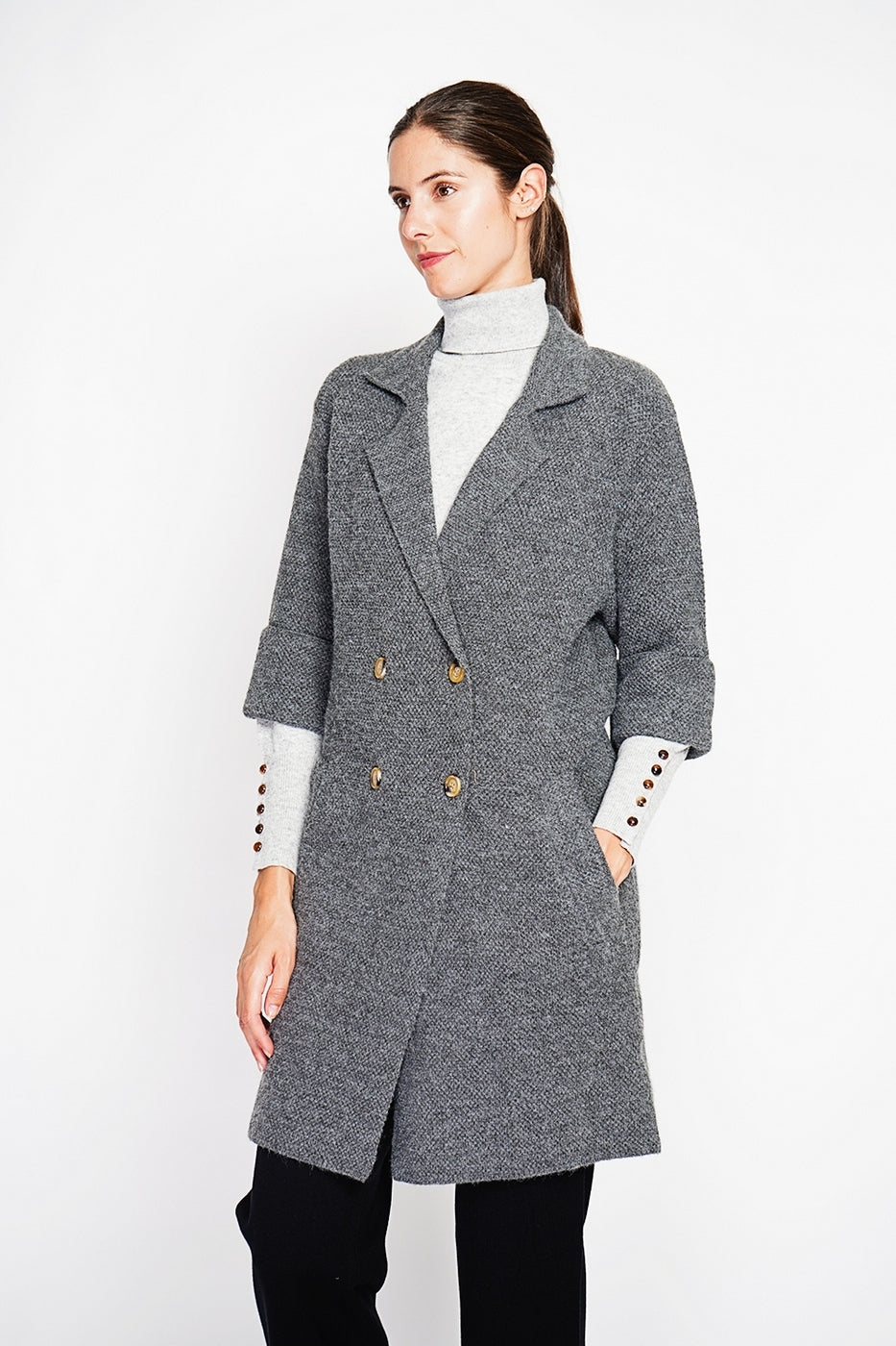 Manteau Long En Maille – Loup – Femme