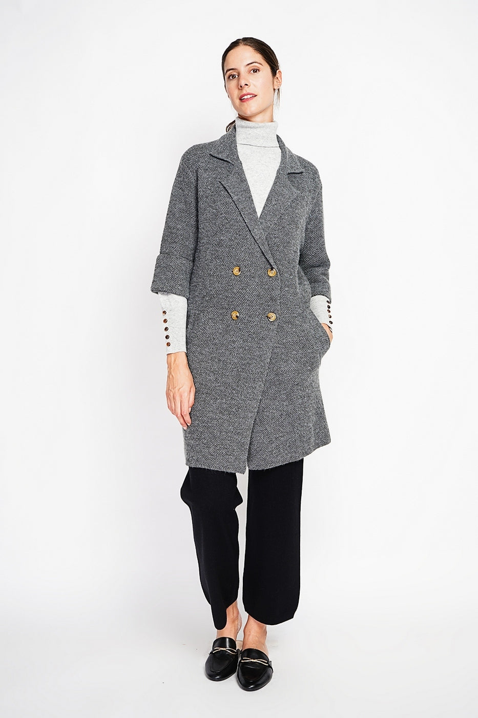 Manteau Long En Maille – Loup – Femme
