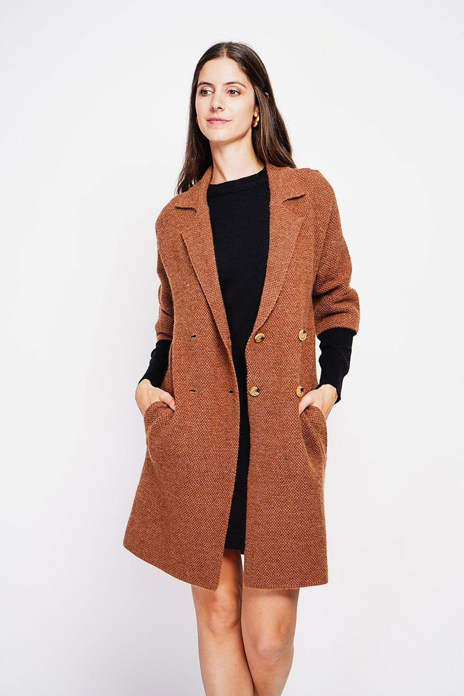 Cappotto lungo in maglia – Marrone – Donna