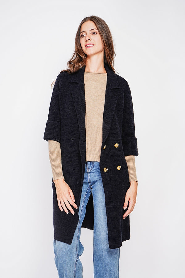 Manteau Long En Maille – Noir – Femme
