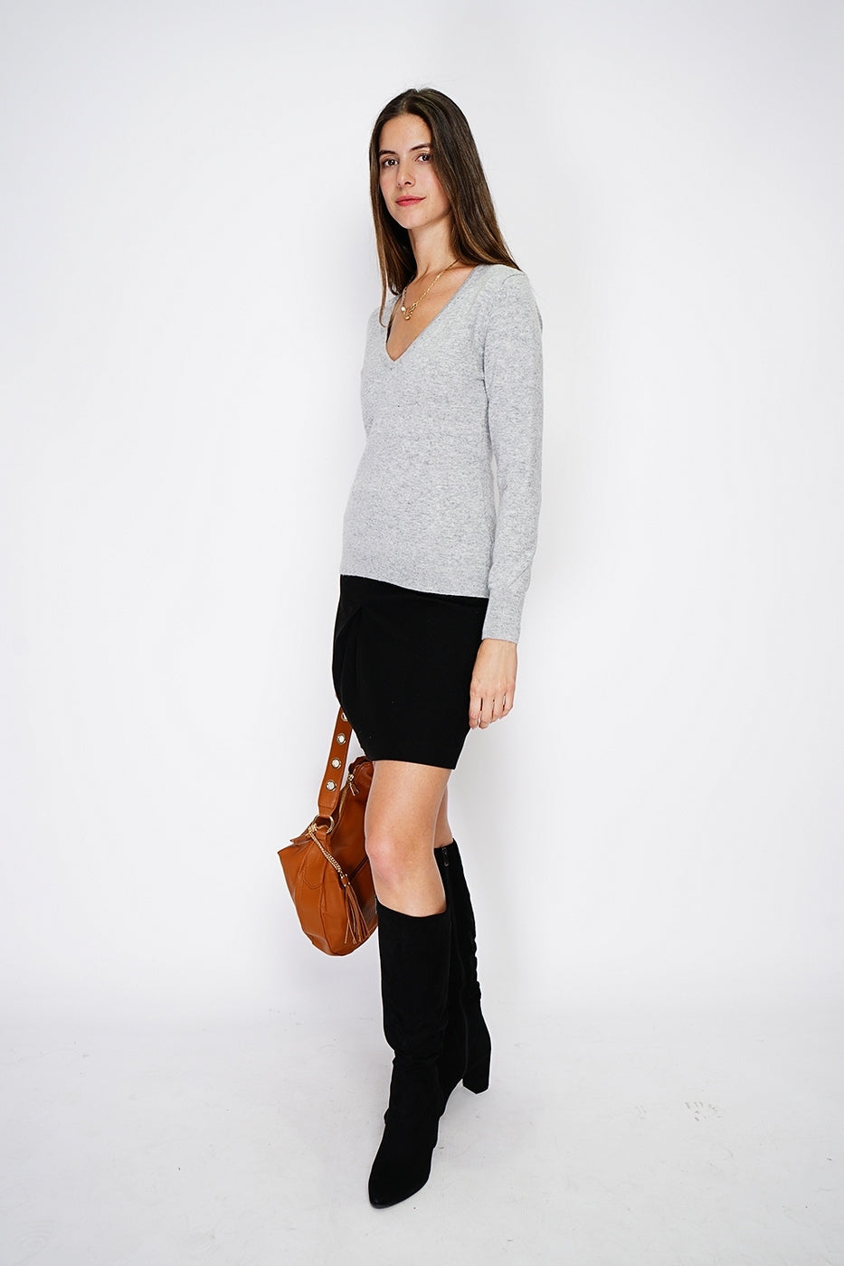 Pull Col V – Givre – Femme