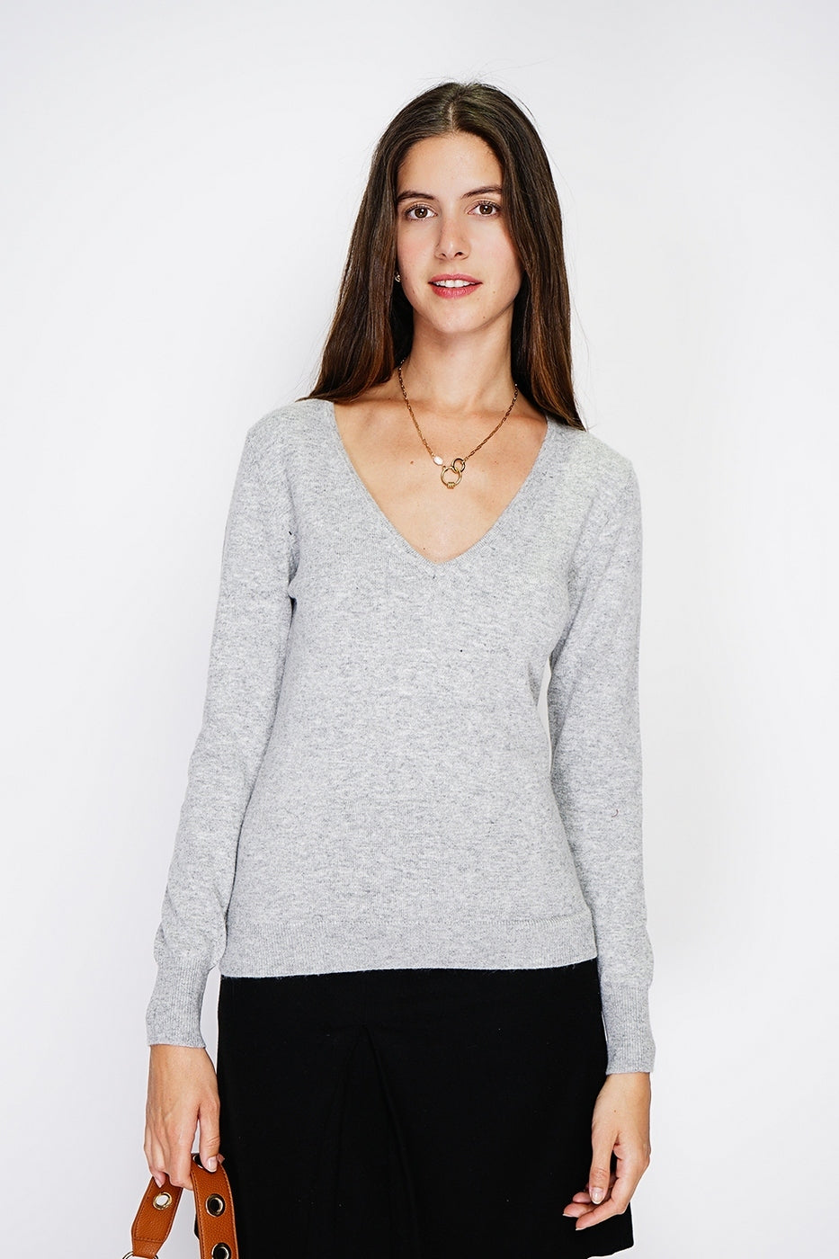 Pull Col V – Givre – Femme