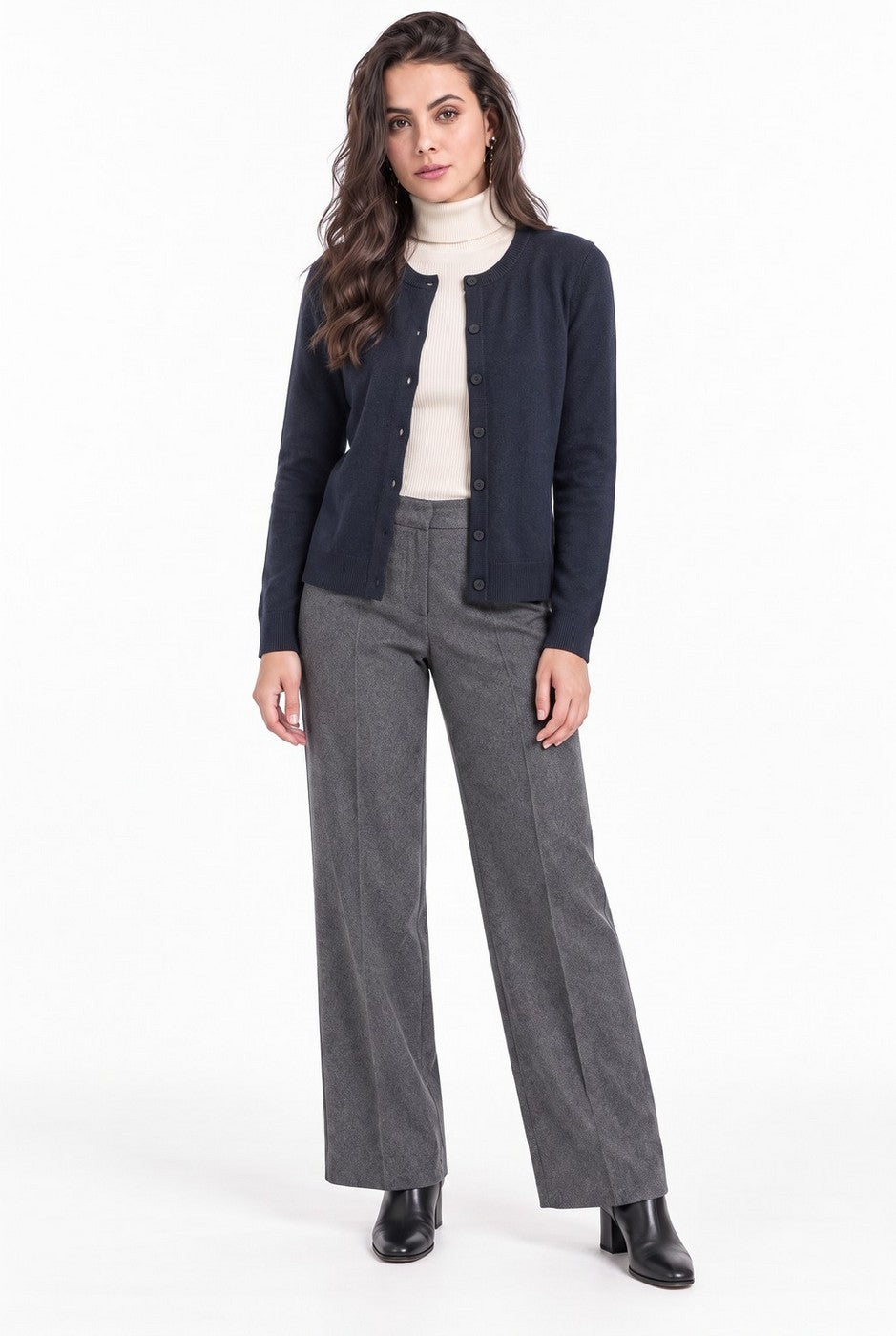Gilet Col Rond Boutonné – Bleu Nuit – Femme