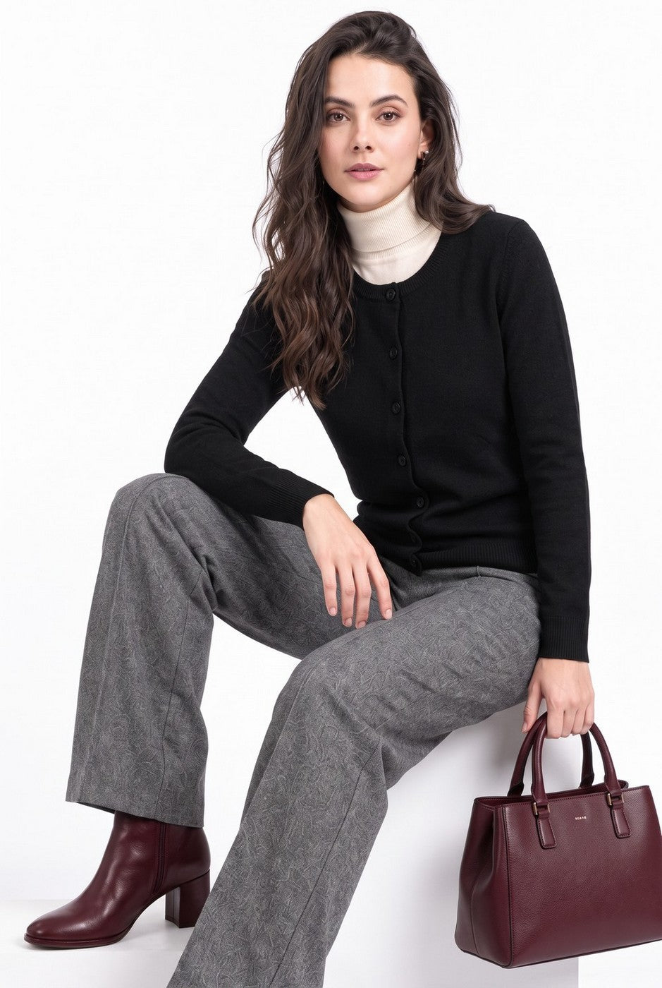 Women’s Button-Through Crew-Neck Cardigan – Black