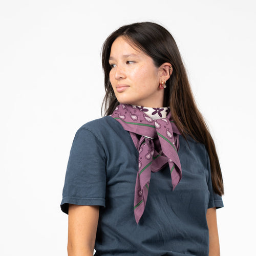 Bufanda de mujer Servane 100% algodón orgánico - Morado y Beige