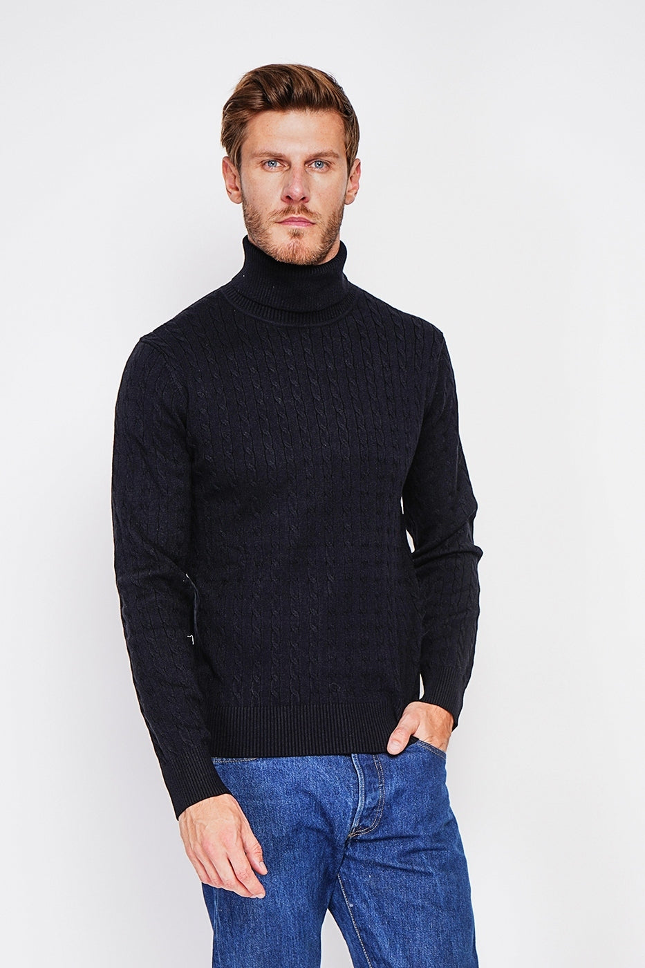 Pull Col Roulé Torsadé – Noir – Homme
