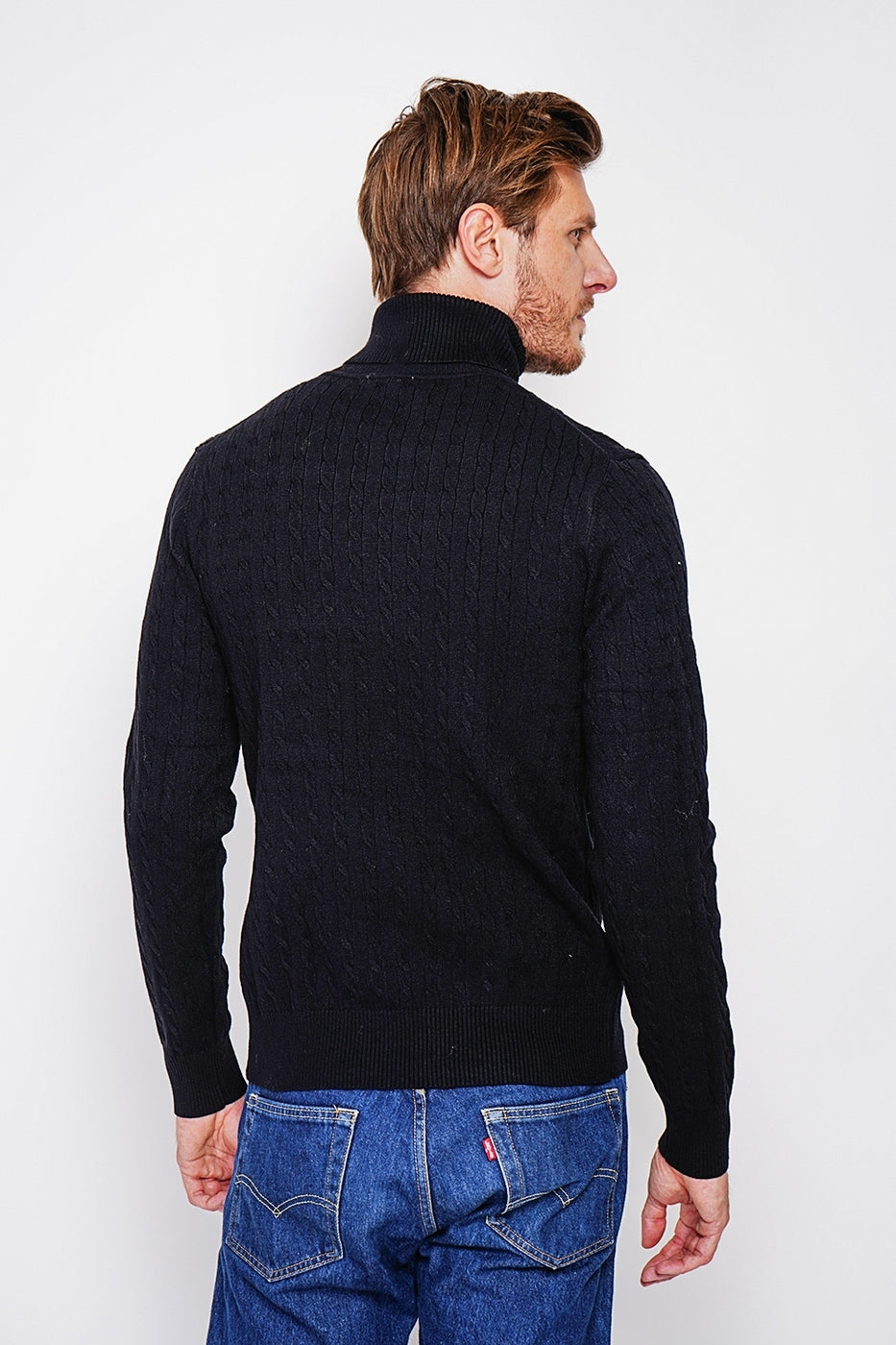 Pull Col Roulé Torsadé – Noir – Homme