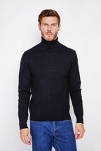 Pull Col Roulé Torsadé – Noir – Homme