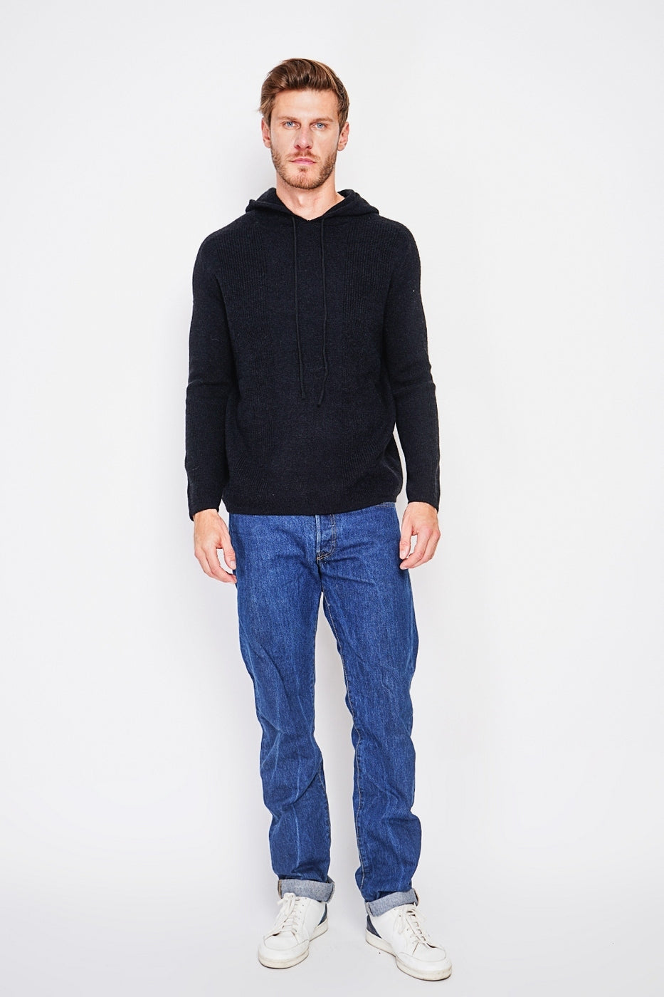 Pull À Capuche Côtelé – Noir – Homme