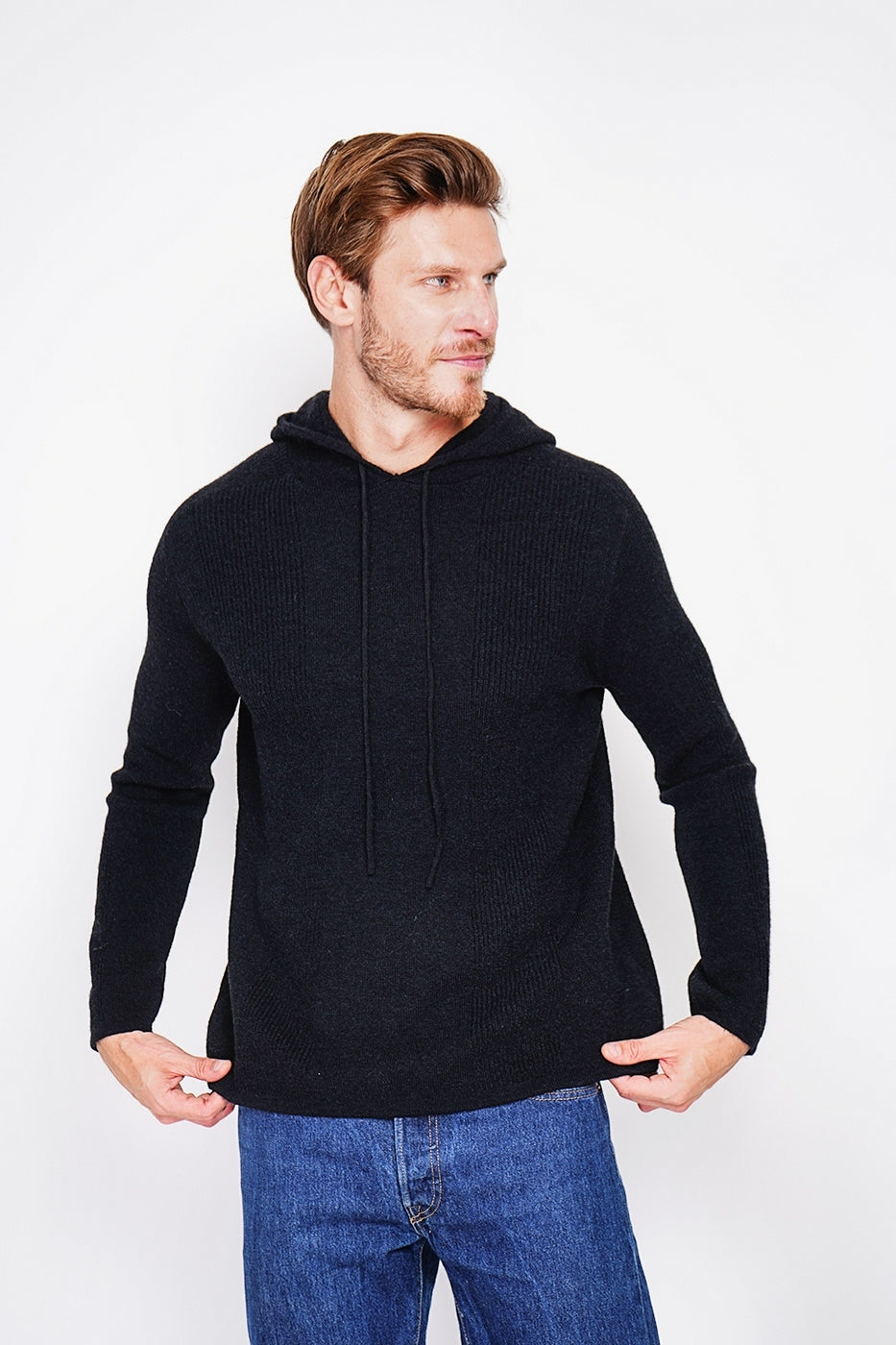 Pull À Capuche Côtelé – Noir – Homme