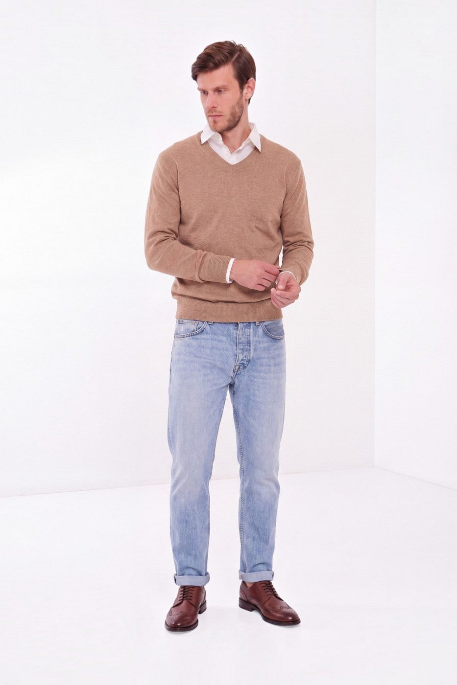 Pull Col V – Camel – Homme