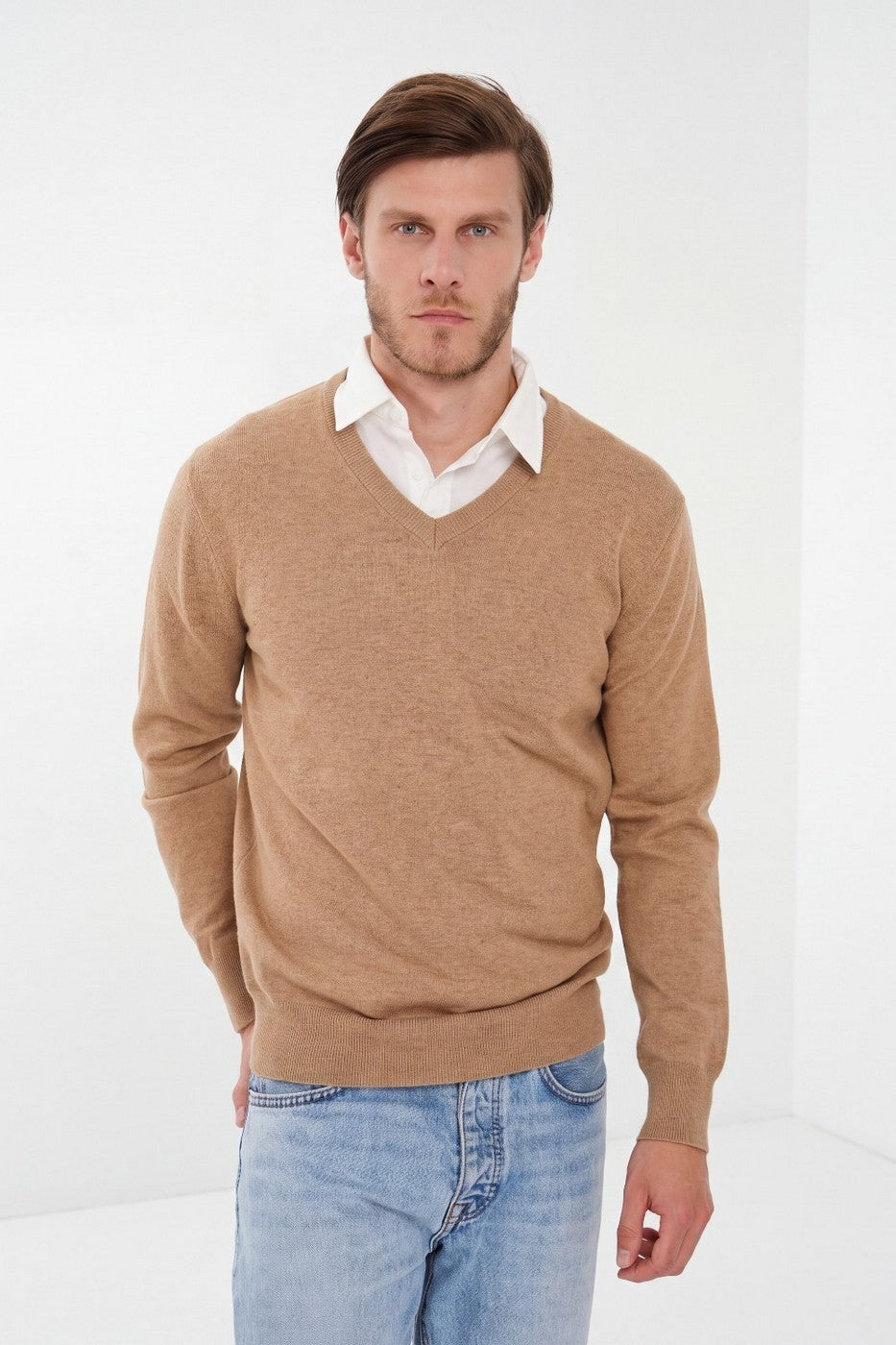 Pull Col V – Camel – Homme